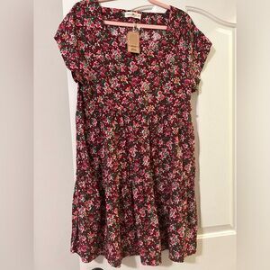 Natural Life burgundy floral short sleeve dress